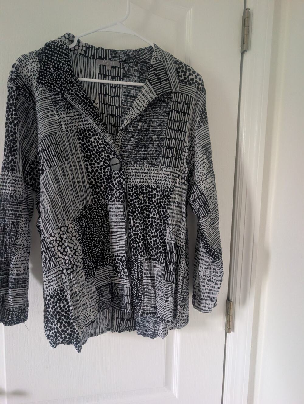 Habitat Clothes To Live In Womens Black White Geometric Patchwork Shirt Medium